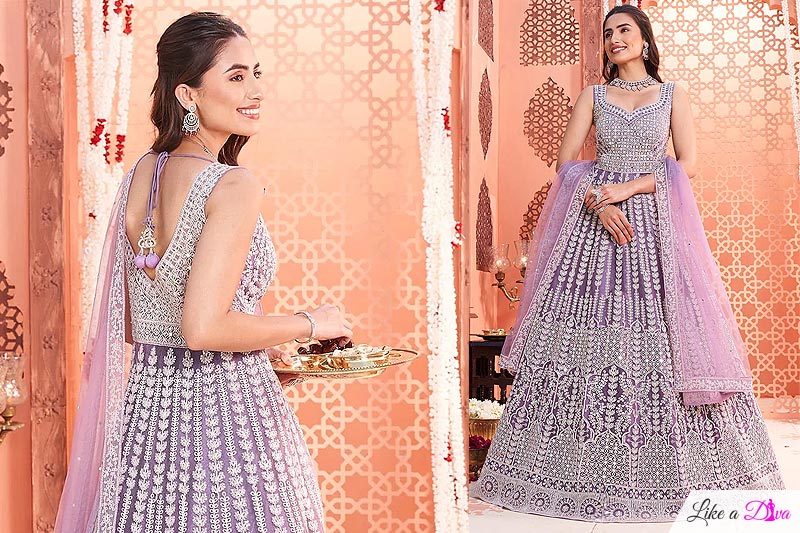 Stunning Lilac Fully Embroidered Anarkali Dress With Dupatta