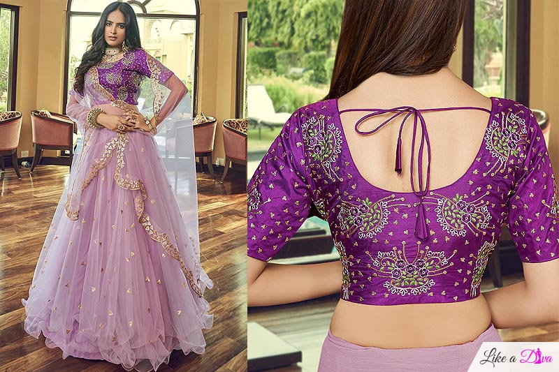 Lilac Net Embroidered Lehenga Set