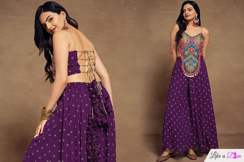 Purple & Multicolor Indo-western Hand Embroidered Silk & Georgette 2 Piece Attire