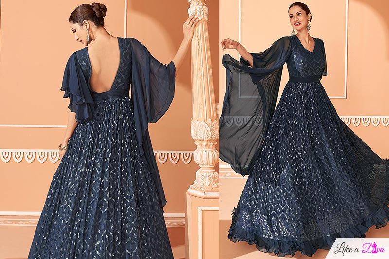 Navy Blue Georgette Embroidered Anarkali Dress