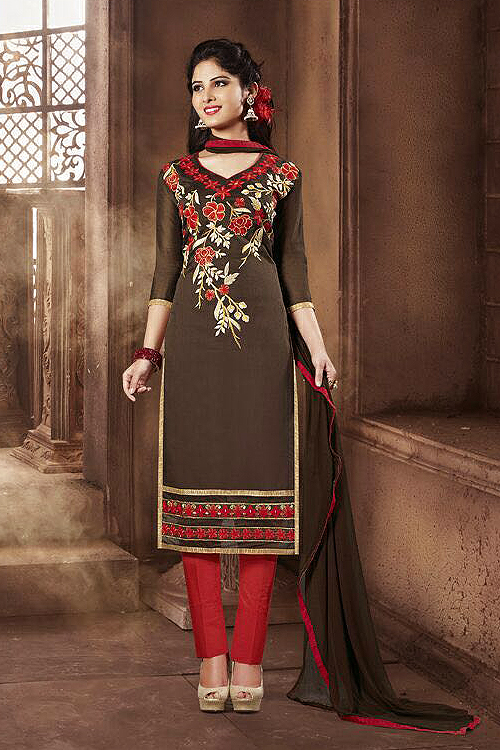 brown cotton salwar kameez