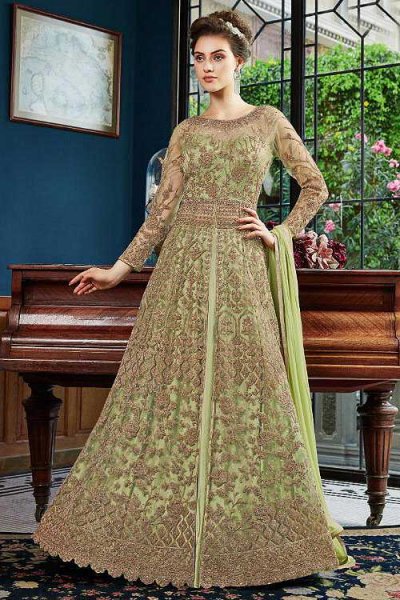 Buy Sophisticated Light Green Anarkali Suit With Fancy Embellishments ...