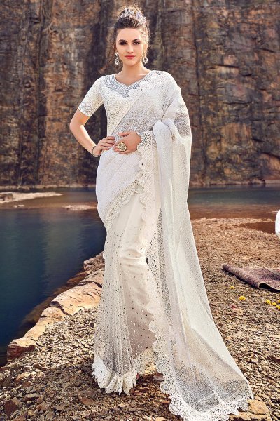 white party wear saree online