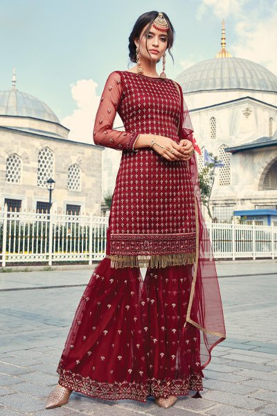 sharara suit red
