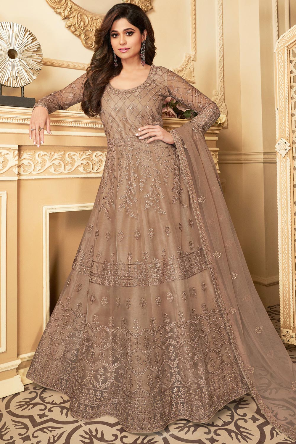 net embroidered anarkali suit