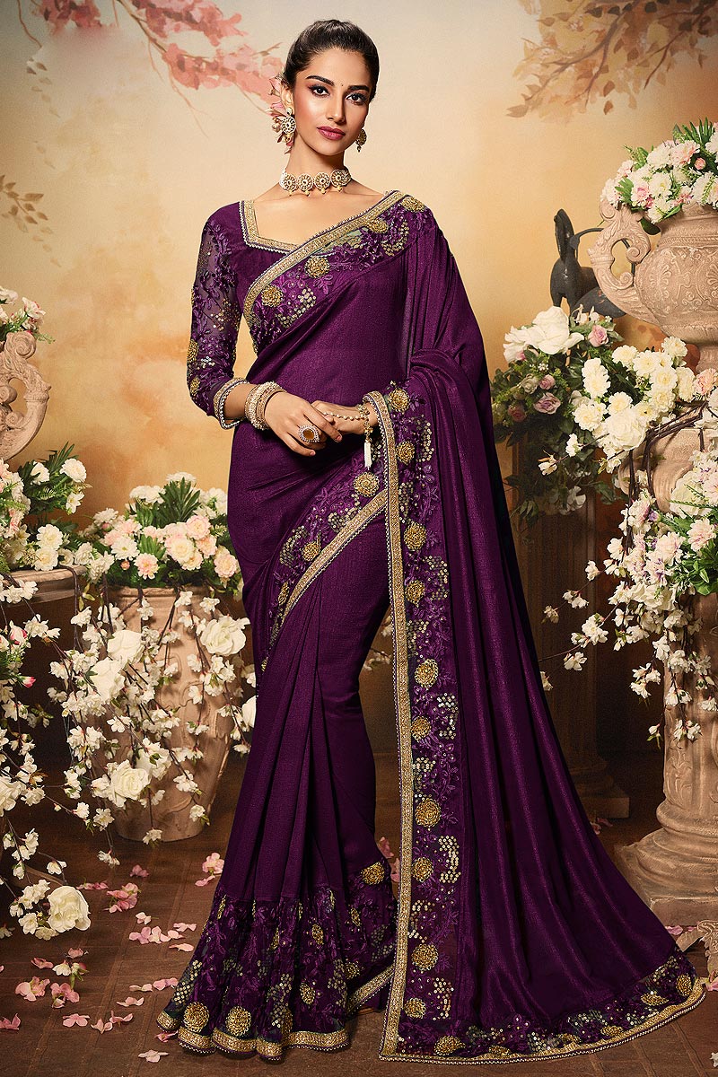 Buy Purple Silk Designer Saree With Embroidery Online Like A Diva