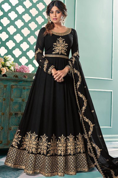 Buy Black Zari Embroidered Georgette Anarkali Suit Online | Like A Diva