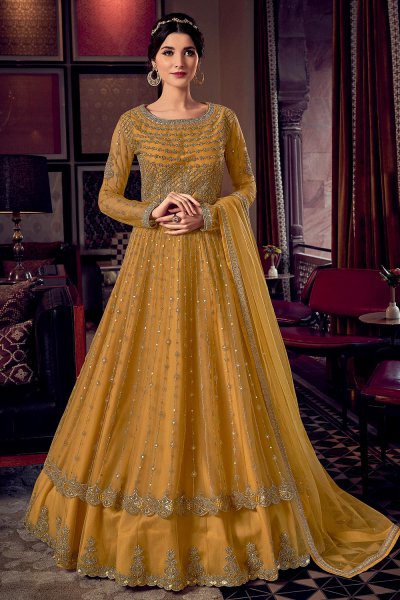 mustard anarkali suits