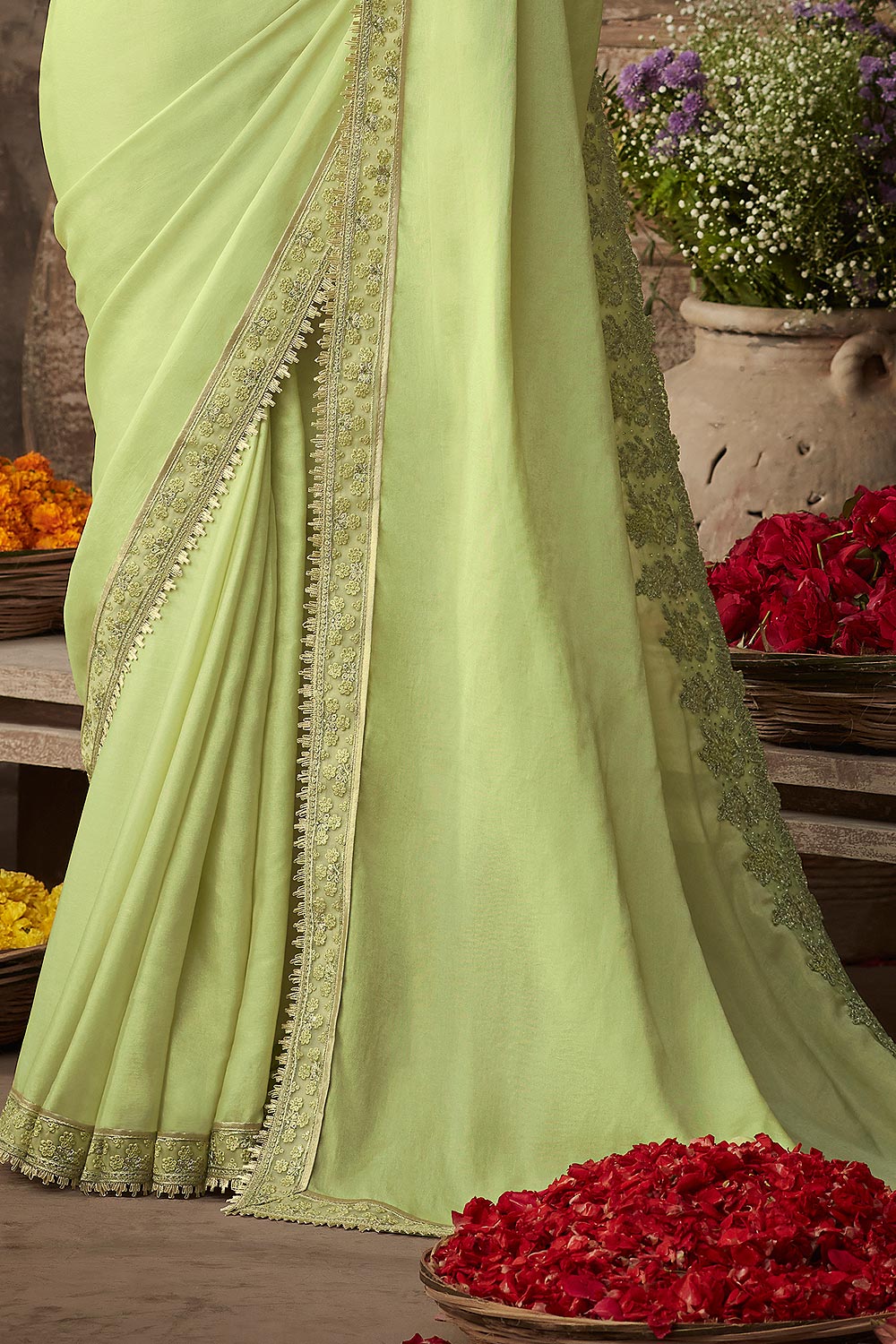 Buy Pista Green Silk Saree Online | Like A Diva