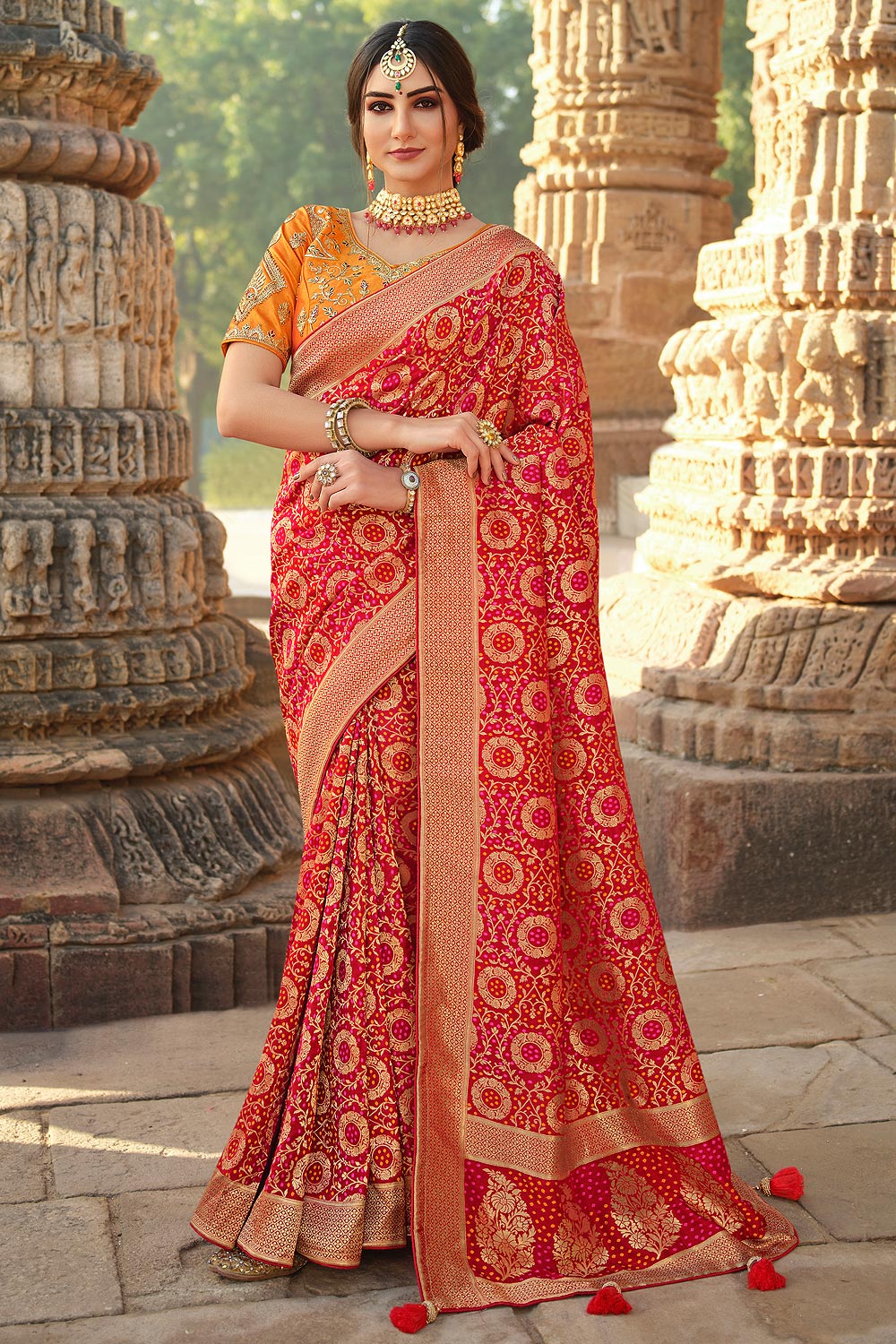 Buy Red Banarasi Silk Saree With Meenakari Work Online Like A Diva