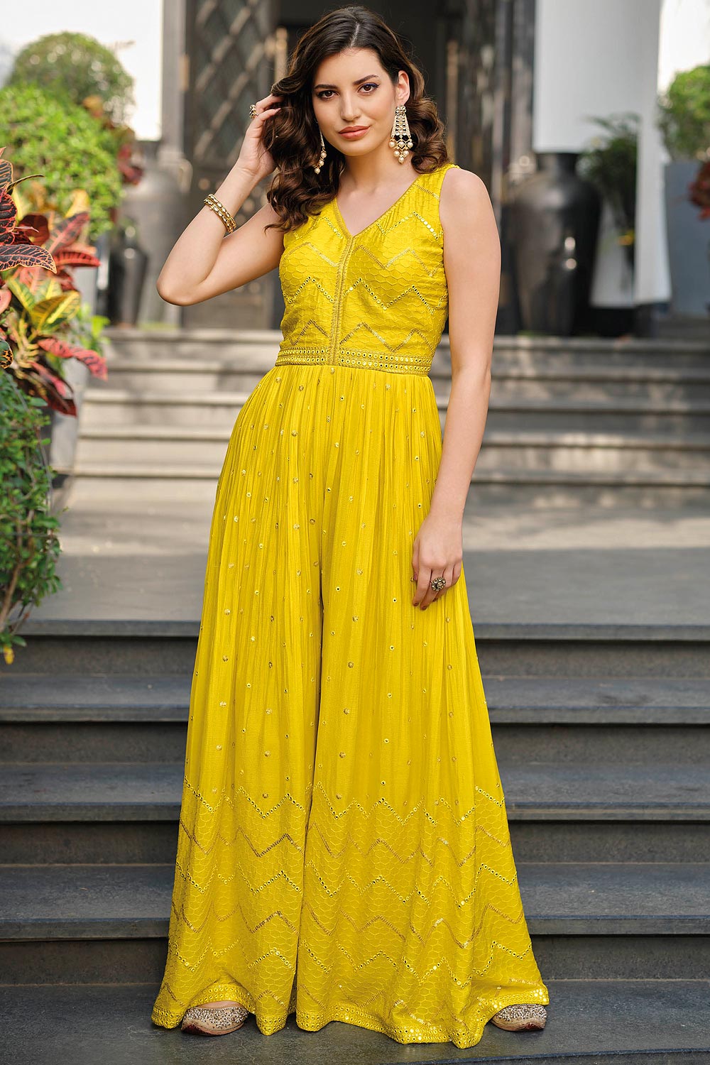 Buy Ready To Wear Yellow Indo-western Jumpsuit Online | Like A Diva