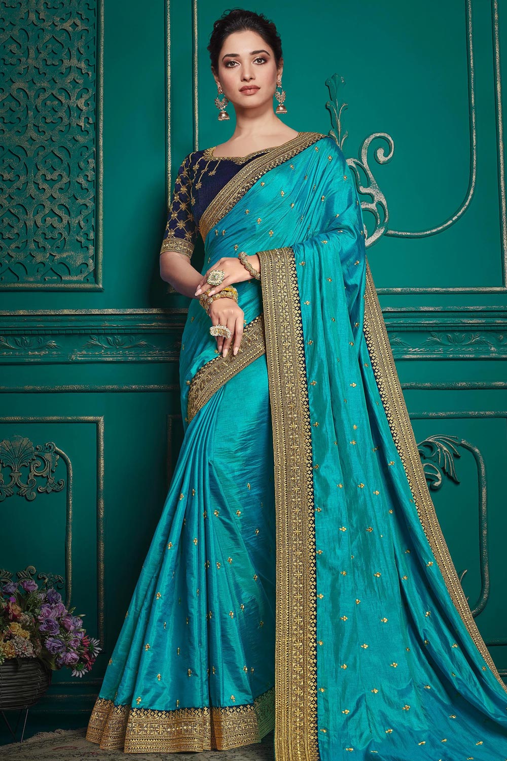 Buy Blue Silk Embroidered Saree Online Like A Diva