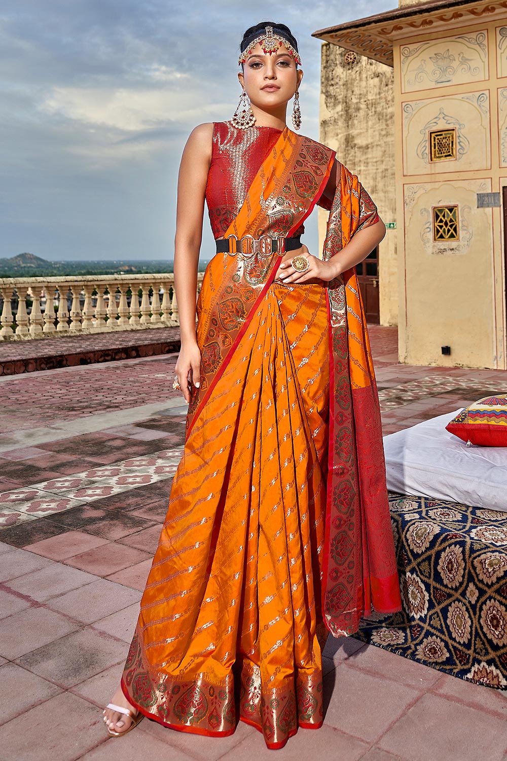 Buy Orange Soft Patola Silk Woven Saree Online Like A Diva 1447