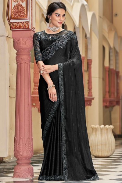 Black Silk Embellished Border Saree