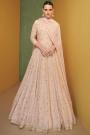 Soft Peach Embroidered Georgette Anarkali Dress With Skirt