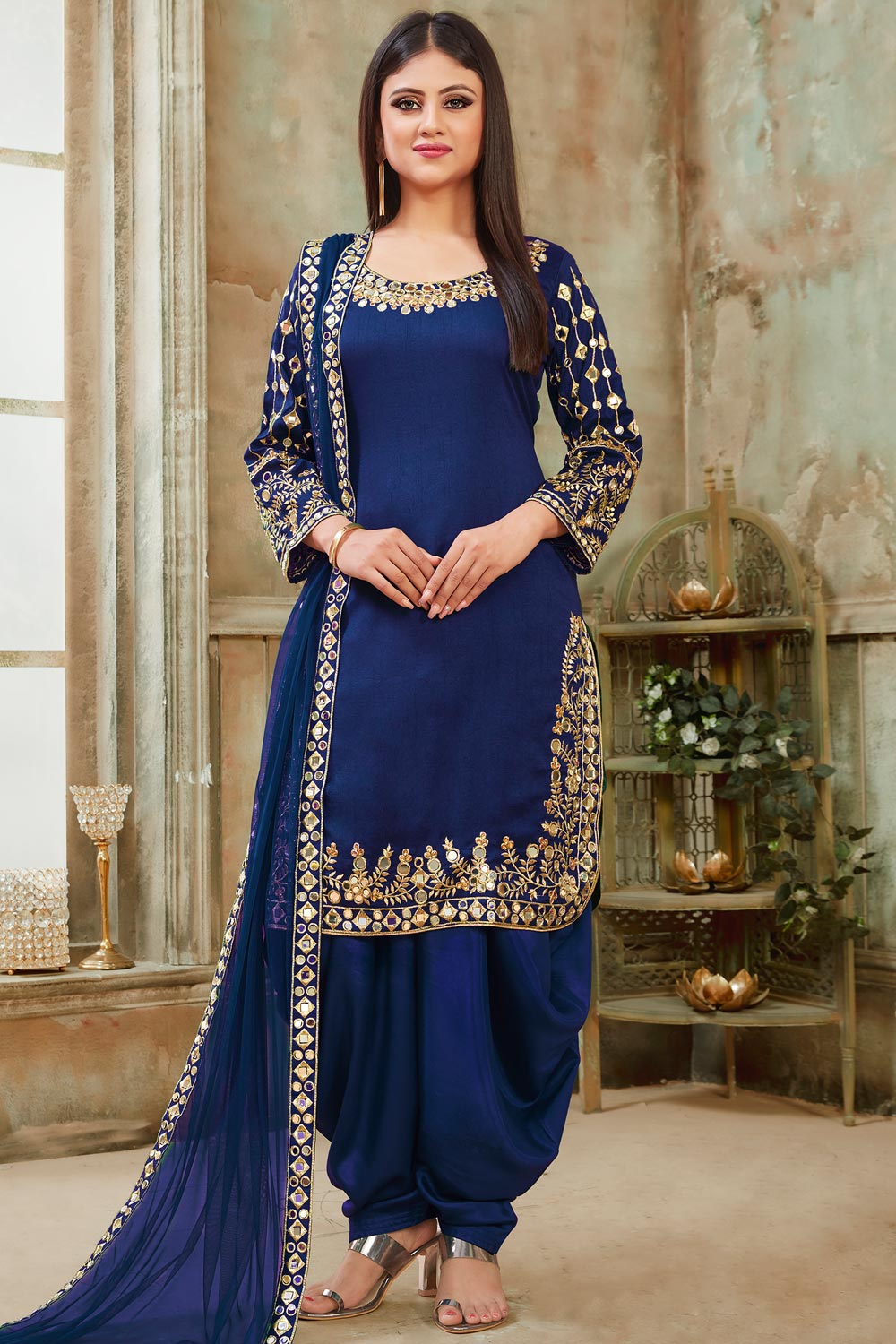 Buy Royal Blue Embellished Silk Kurta Set Online | Like A Diva