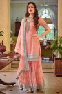 Peach Embellished Georgette Sharara Style Suit