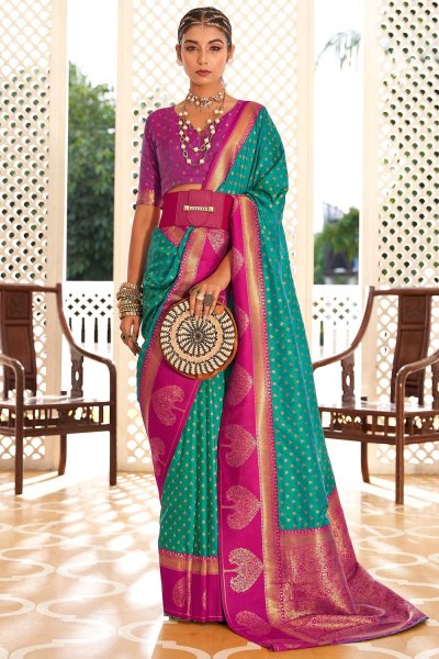 Teal & Magenta Banarasi Silk Paithani Silk