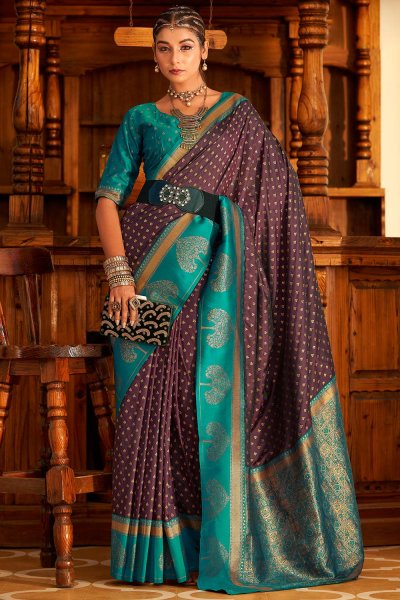 Deep Plum & Teal Banarasi Silk Paithani Silk