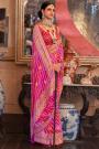 Pink & Red Lehariya Georgette Embroidered Saree