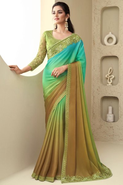 Multicolor Silk Embroidered Bordered Saree