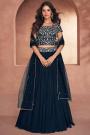 Deep Blue Silk Embroidered Indo-Western Lehenga Set