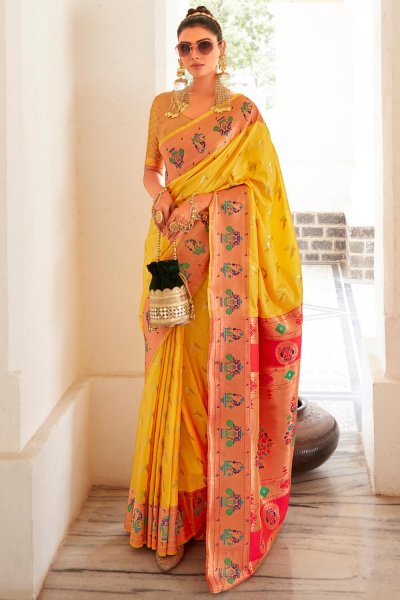 Yellow Silk Zari Weaved Paithani Saree