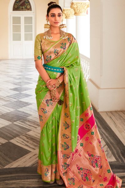 Light Green Silk Zari Weaved Paithani Saree