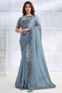 Soft Blue Luxe Fabric Embroidered Bordered Saree