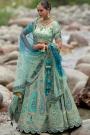 Mint & Blue Silk Embroidered Lehenga Set