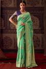 Mint Zari weaved Crepe Georgette Saree