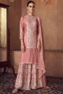 Peach Pink Chinon Silk Embroidered Sharara Suit Set