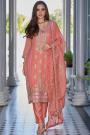 Coral Organza Silk Embroidered Kurta Set