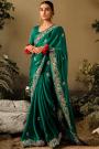 Dark Green Silk Hand Embroidered Saree