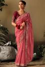 Coral Silk Hand Embroidered Saree