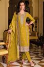 Mustard Chinon Embroidered Kurta Set