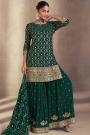 Dark Green Chinon Silk Embroidered Sharara Kurta Set