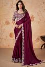 Maroon Satin Chiffon Silk Embroidered Saree