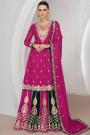 Pink Chinon Silk Embroidered Long Kurti Lehenga Set