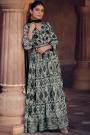 Deep Teal, White, Multicolor Georgette Printed & Embroidered Anarkali Dress With Dupatta & Belt