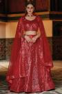 Red Net Sequin Embroidered Lehenga Set