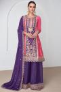 Purple & Blush Pink Chinon Silk Embroidered Kurta Set