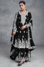 Black & White Chinon Silk Embroidered Sharara Kurta Set