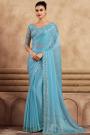 Light Blue Chiffon Silk Hand Embroidered Bordered Saree