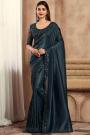 Charcoal Black Silk Hand Embroidered Bordered Saree