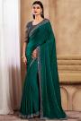 Bottle Green Silk Hand Embroidered Bordered Saree