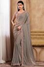 Taupe & Pink Silk Hand Embroidered Bordered Saree