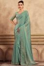 Mint Green Silk Hand Embroidered Bordered Saree