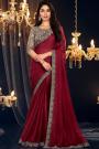 Dark Red Georgette Embroidered Bordered Saree