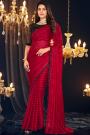 Red Georgette Embroidered Bordered Saree